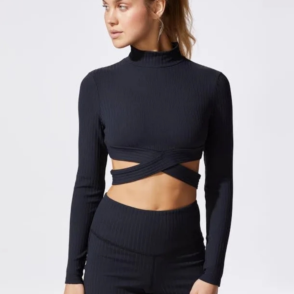 Michi Reflex Ribbed Cropped Long Sleeve Top In Black Size XS